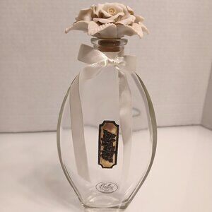 Vintage Cellini Crystal Perfume Bottle Studio Porcelain Rose Stopper 8.5" Italy